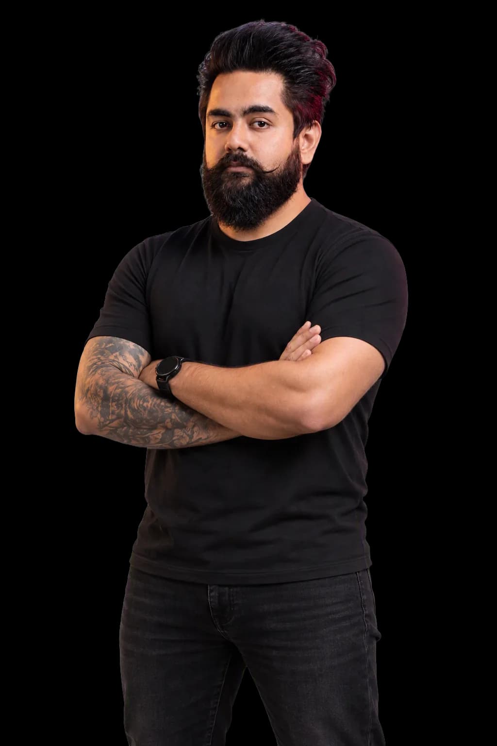 Generated portrait cutout of Vishal Nigam in a black t-shirt, arms crossed